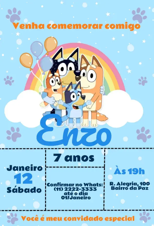 Convite Bluey e Família