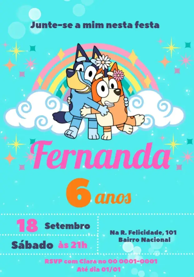 Convite Bluey E Bingo Estrelinhas