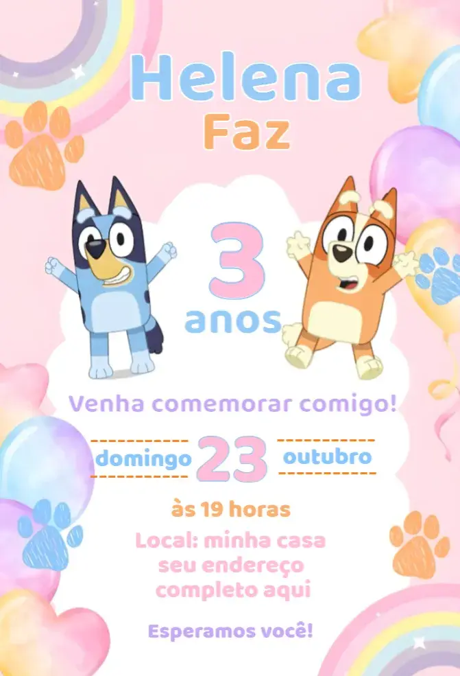 Invite Bluey girl editable and customizable