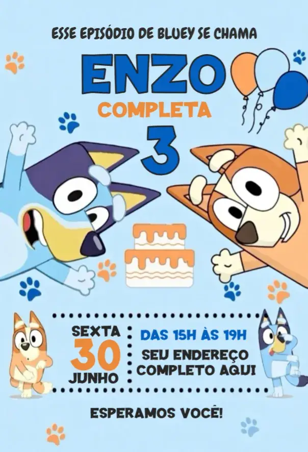 Convite Bluey menino 1