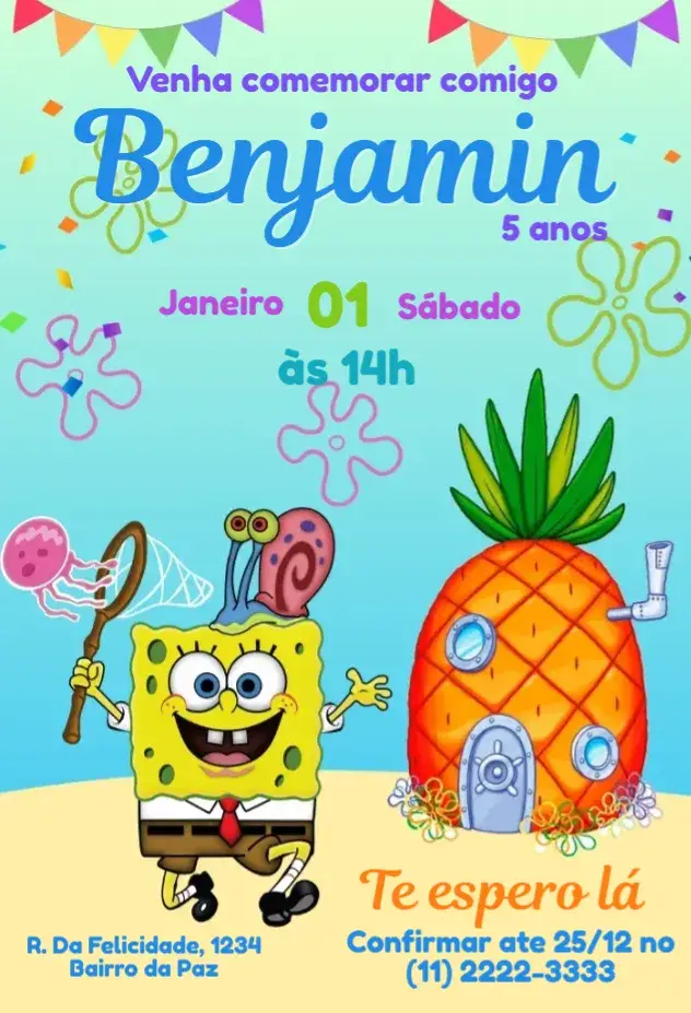 Convite Bob Esponja Calça Quadrada