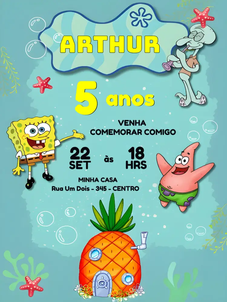 Convite Bob Esponja Quadrada