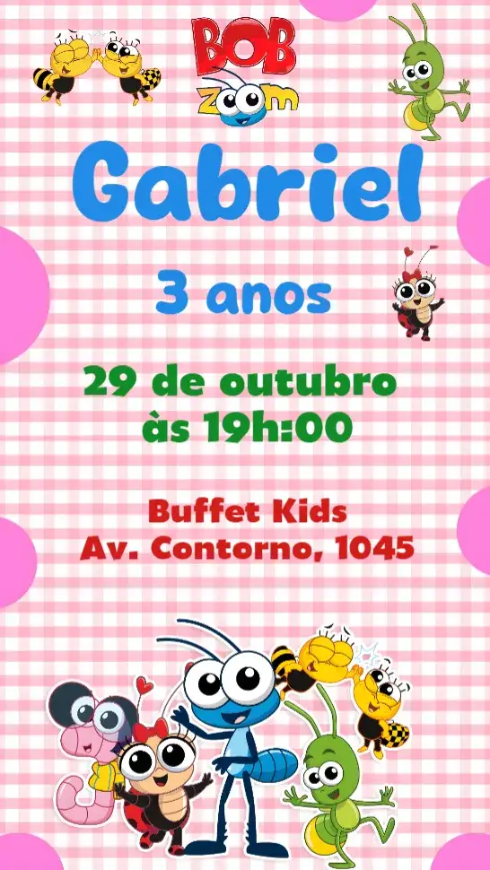 Convite Bob Zoom – tema Aniversário Infantil Bob Zoom, Infantil, Personagens animados, Insetos