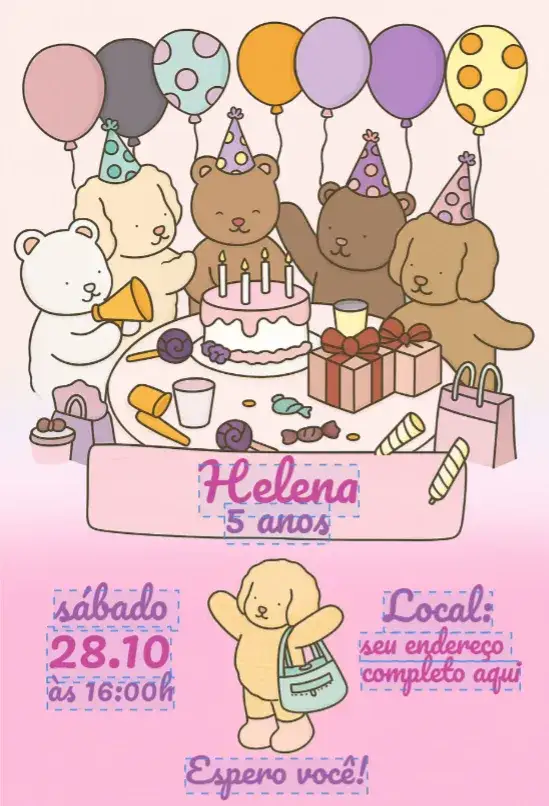 Convite Bobbie goods 1 – tema Aniversário colorido, lúdico, divertido, moderninho, infantil, alegre
