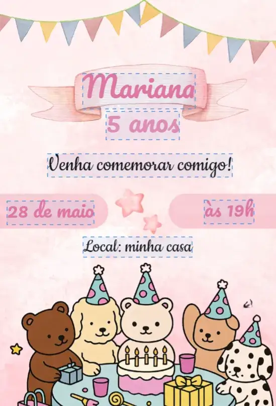 Convite Bobbie goods 2 – tema Aniversário colorido, divertido, lúdico, moderno, infantil