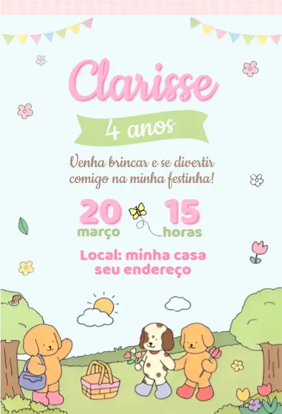Convite Bobbie Goods 3 – tema Aniversário colorido, divertido, infantil, lúdico, moderno