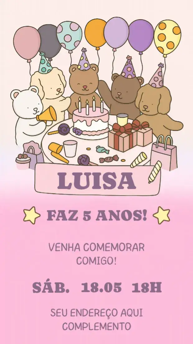 Convite Bobbie Goods – tema Aniversário Infantil colorido, divertido, moderno, lúdico, feminino