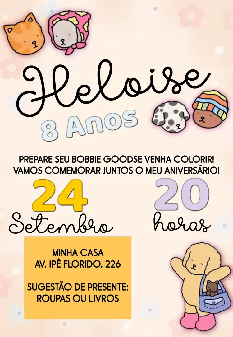 Convite Bobbie Goods Colorir – tema Aniversário Infantil colorido, lúdico, infantil, jardim, divertido, temático