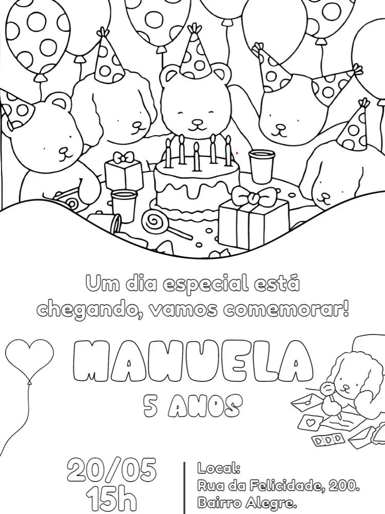 Convite Bobbie Goods Colorir – tema Aniversário Infantil colorido, divertido, lúdico, infantil, criativo, temático