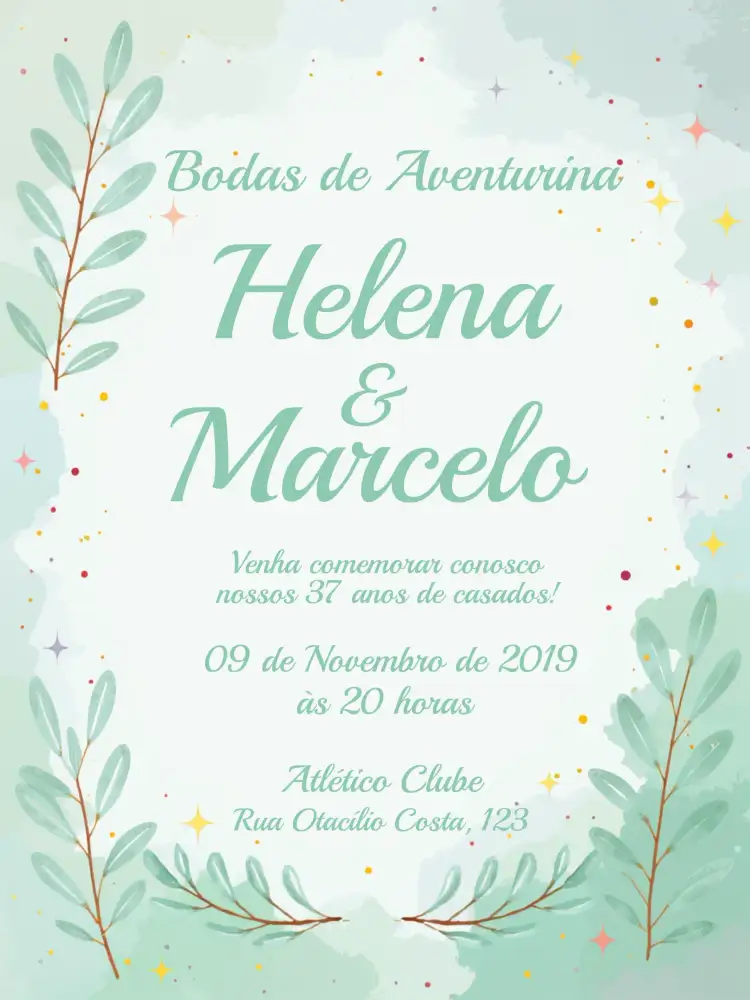 Convite Bodas De Aventurina Comemoração – tema Mais pesquisados verde água, elegante, moderno, minimalista, cinza, branco