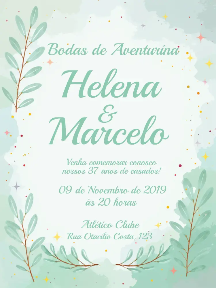 Convite Bodas De Aventurina Comemoração