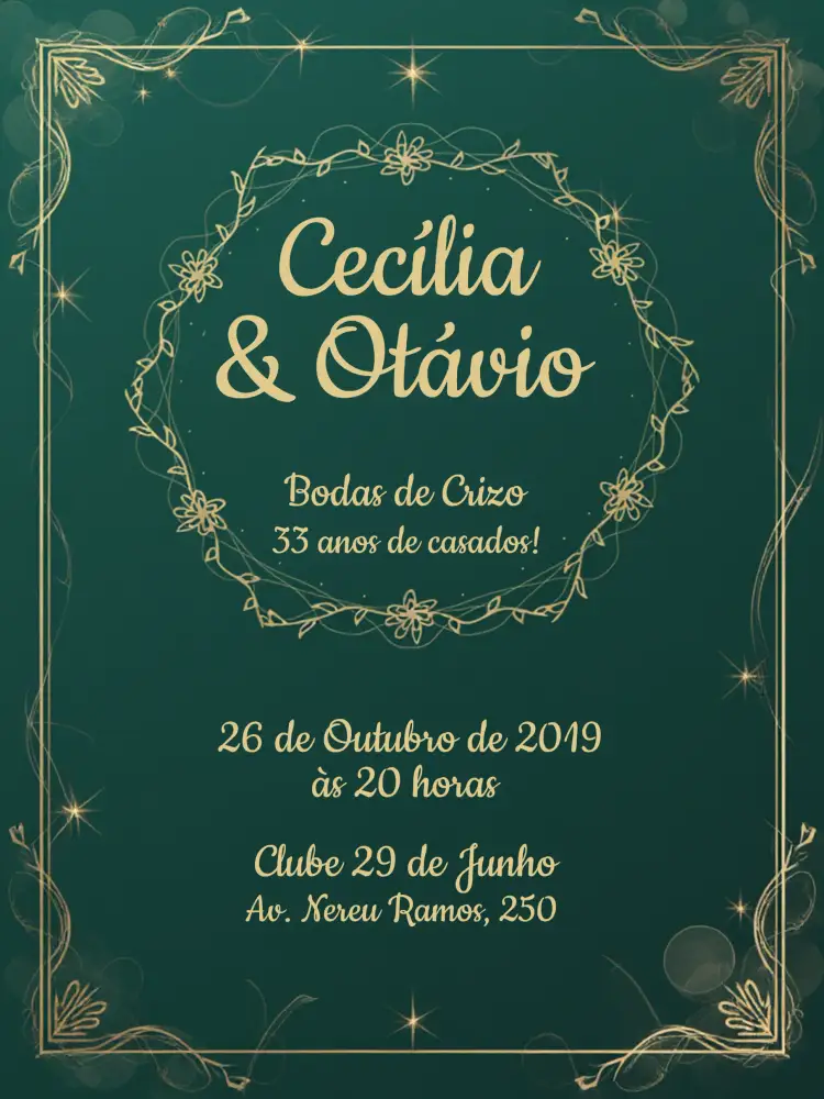 Convite Bodas De Crizo Casado – tema Chá de Panela verde, dourado, elegante, moderno, sofisticado, minimalista