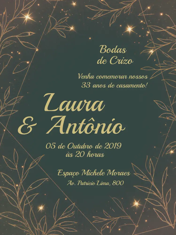 Convite Bodas De Crizo Festa – tema Chá de Panela verde elegante, dourado sofisticado, moderno, minimalista, chique, romântico