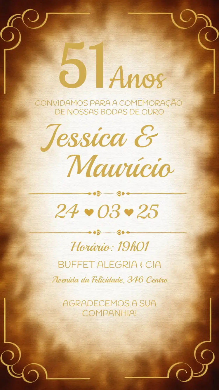Convite Bodas De Ouro Casamento