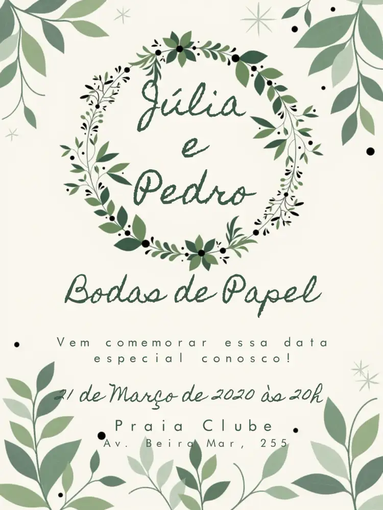 Convite Bodas De Papel 1 – tema Datas Comemorativas botânico, floral, minimalista