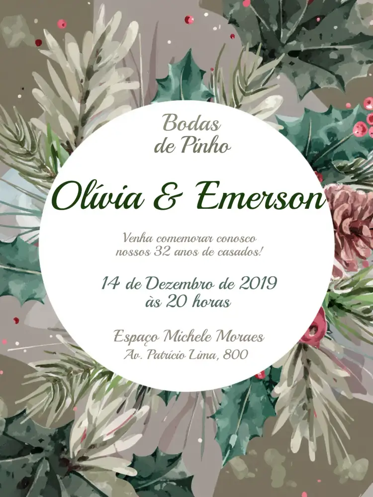 Convite Bodas De Pinho Anos – tema Chá de Panela rústico, floral, minimalista, vintage, romântico, natural