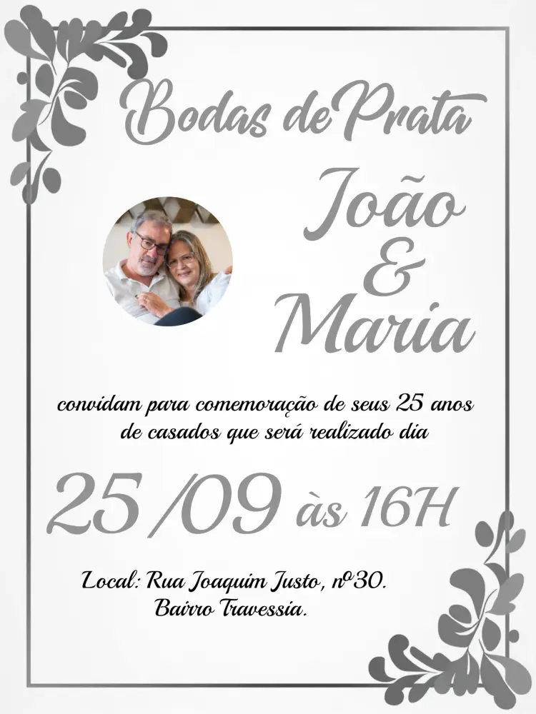 Convite Bodas De Prata Com Foto Branco