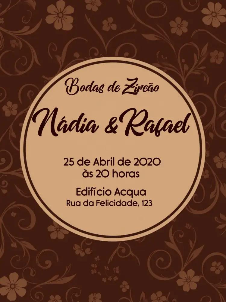 Convite Bodas De Zircão 21 – tema Chá de Panela marrom, cristal, elegante, moderno, simples