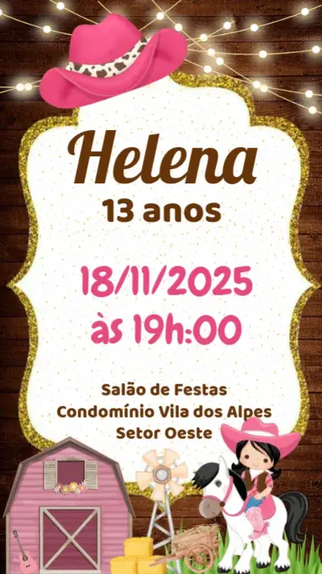 Convite Boiadeira – tema Aniversário Infantil rural, colorido, divertido, vibrante, infantil, lúdico