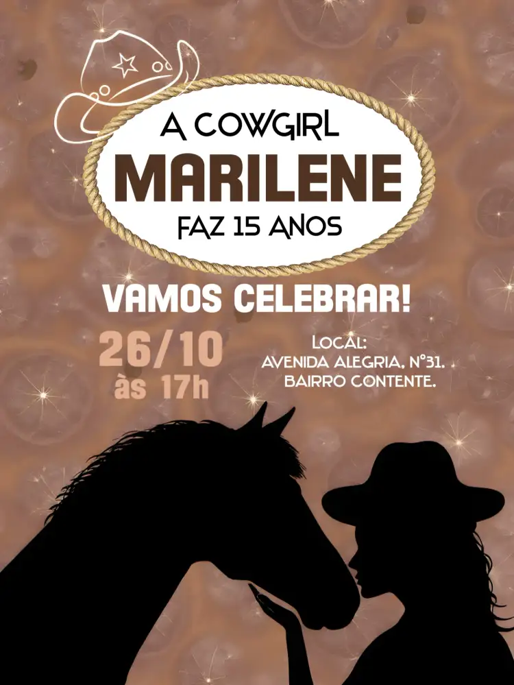 Convite Boiadeira Cowgirl Country Chapeu – tema Mais pesquisados rústico, country, vintage, boho, feminino, aventura