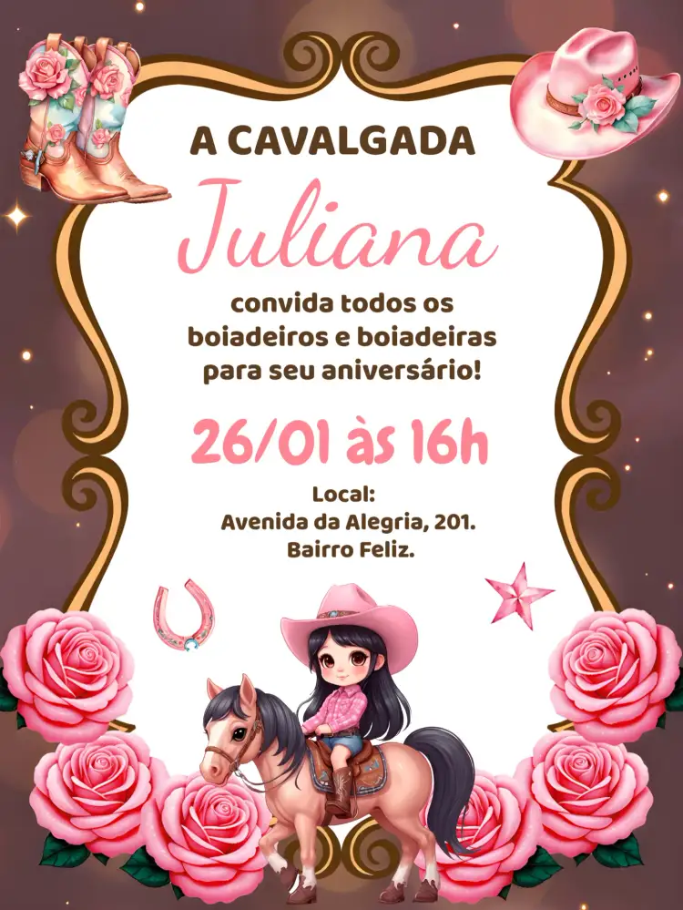 Convite Boiadeira Floral Rosas – tema Mais pesquisados floral, boiadeiro, vibrante, colorido, rústico