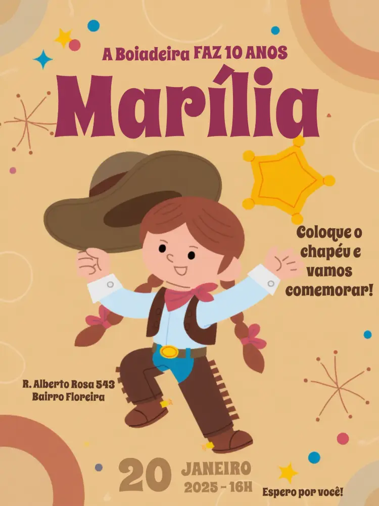 Convite Boiadeira Menina Infantil