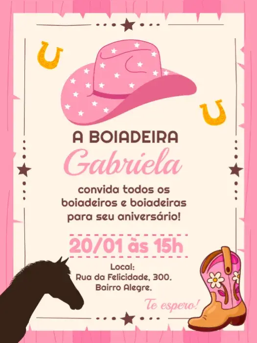 Convite Boiadeira Rosa Menina