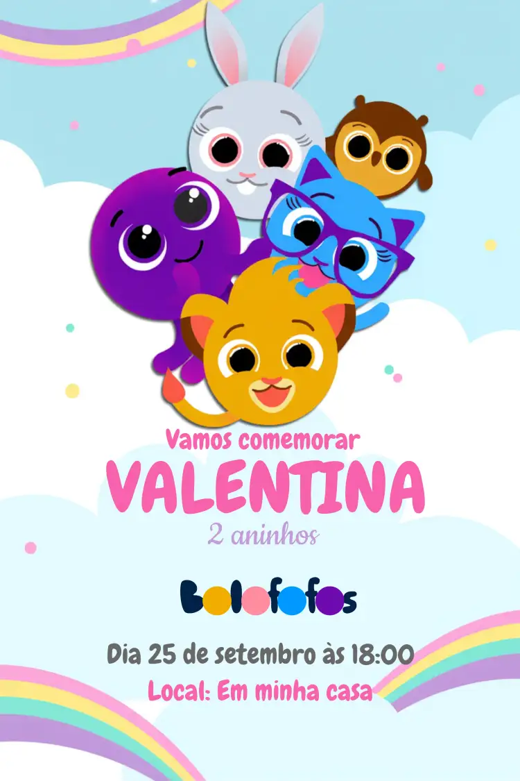 Convite Bolofofos – tema Mais pesquisados colorido, divertido, lúdico, infantil, alegre