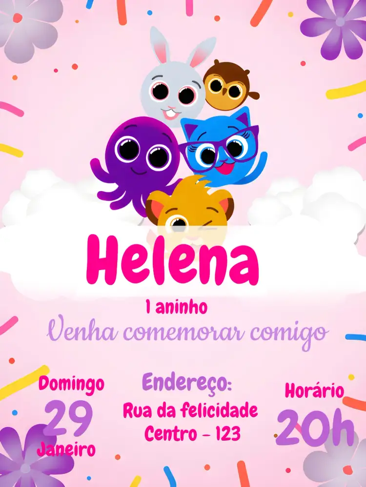 Convite Bolofofos Arco-íris – tema Mais pesquisados colorido, infantil, lúdico, moderno, divertido, brilhante