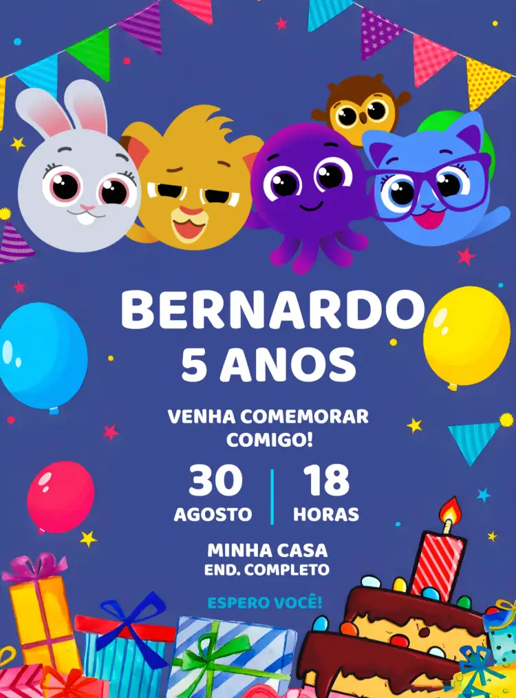 Convite Bolofofos Azul – tema Mais pesquisados azul, infantil, divertido, colorido, lúdico