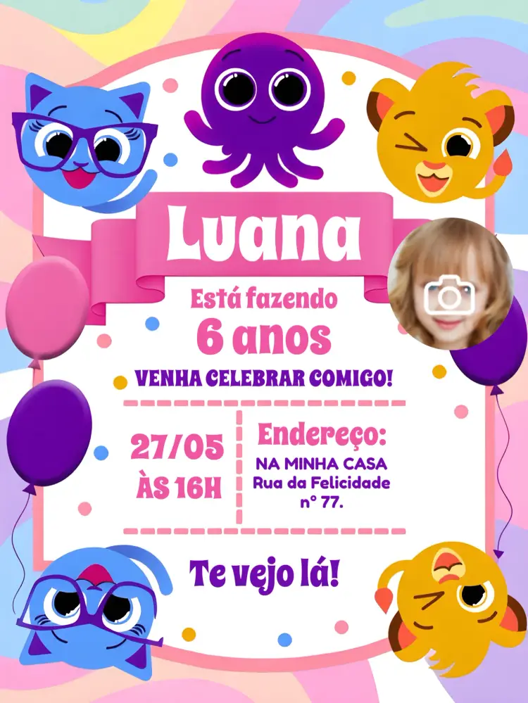 Convite Bolofofos Com Foto Desenho