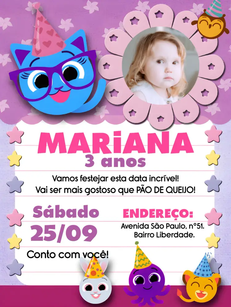 Convite Bolofofos Com Foto Preto