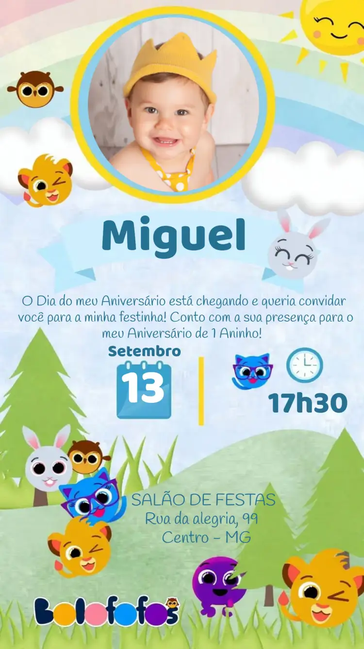 Convite Bolofofos – tema Mais pesquisados colorido, divertido, lúdico, infantil, brincalhão, moderno