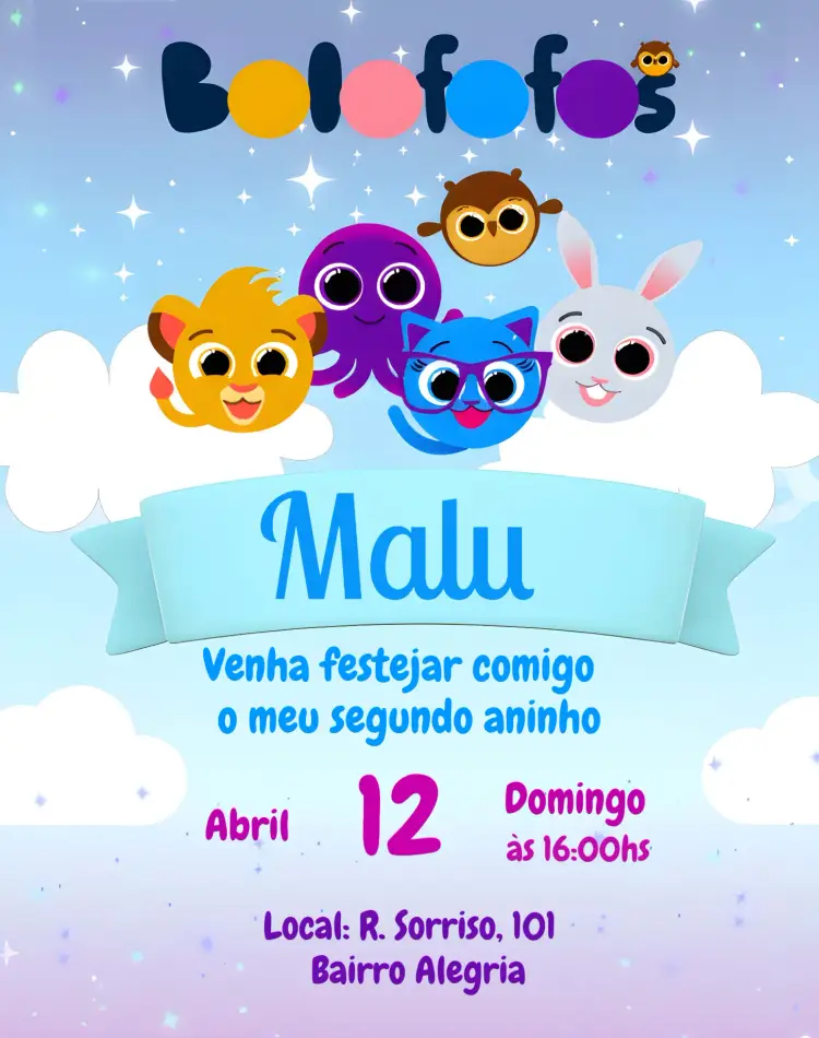 Convite Bolofofos Infantil