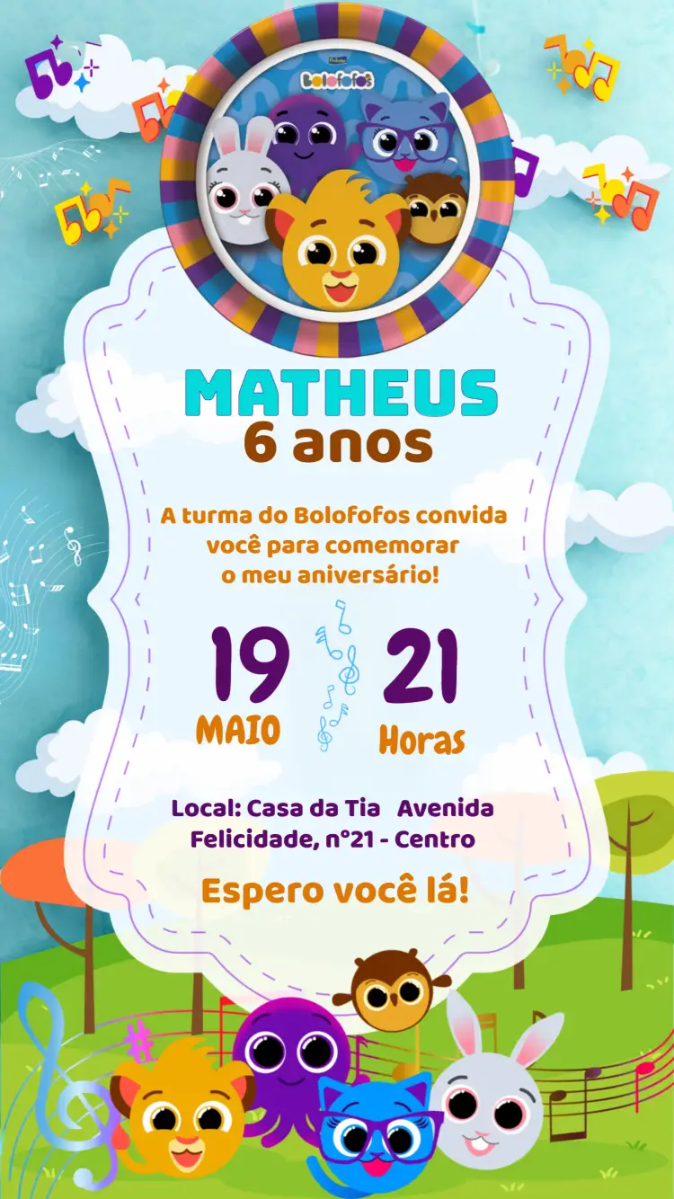 Convite Bolofofos Pão editável e personalizável