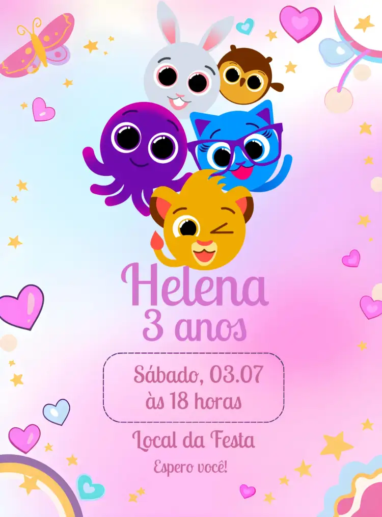 Convite Bolofofos Rosa – tema Mais pesquisados rosa, branco, divertido, infantil, colorido, gráfico