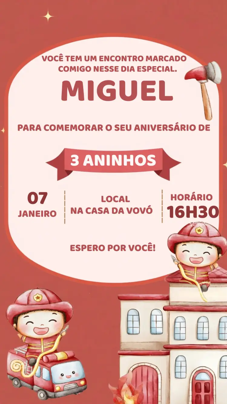 Convite Bombeiro Aquarela