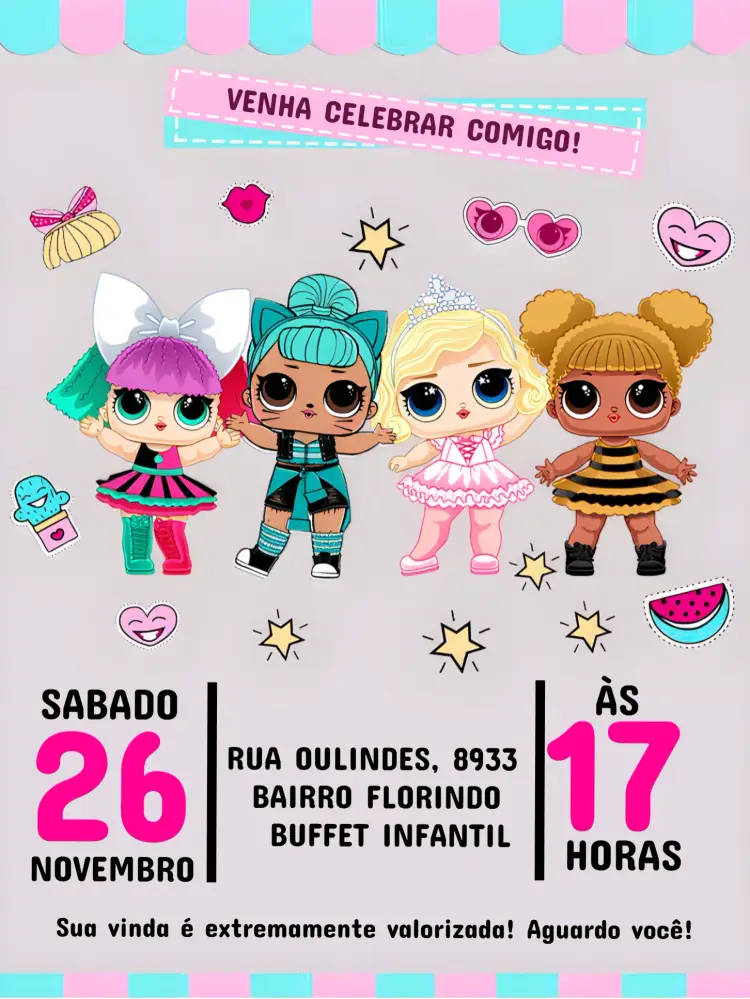 Convite Boneca Lol Surprise Colorido