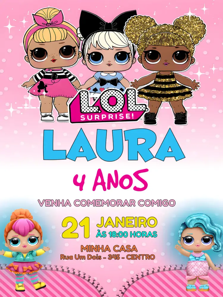 Convite Boneca Lol Surprise Glitter