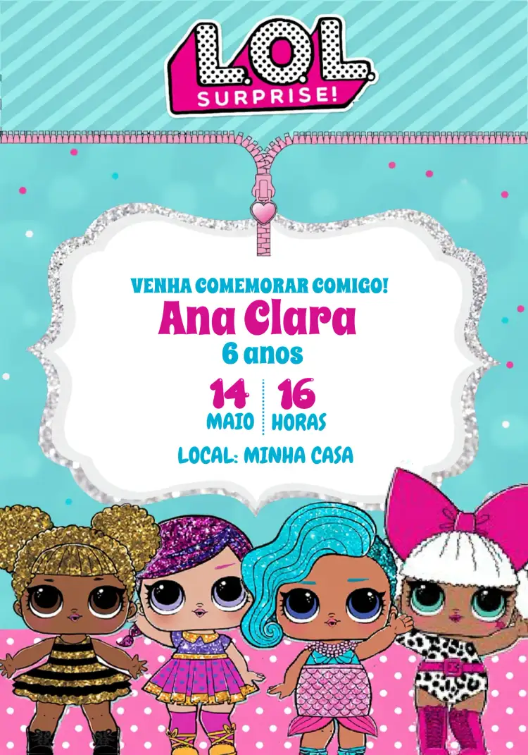 Convite Boneca Lol Surprise Rosa – tema Mais pesquisados rosa, glitter, divertido, temático, colorido