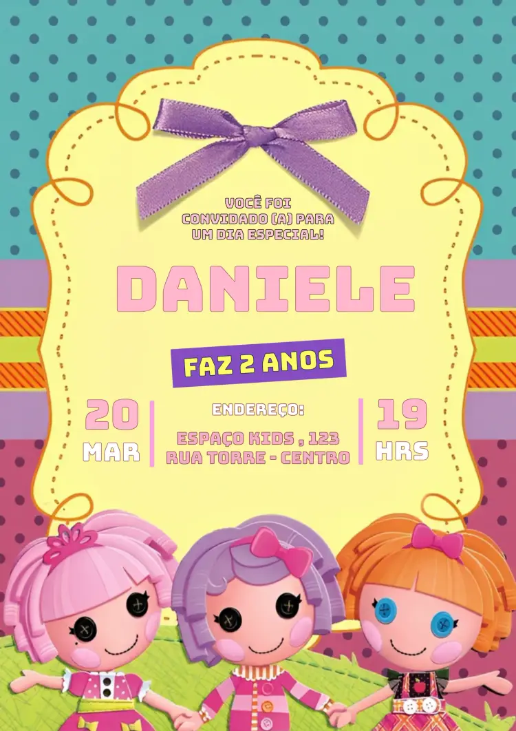 Convite Bonecas Lalaloopsy Colorido