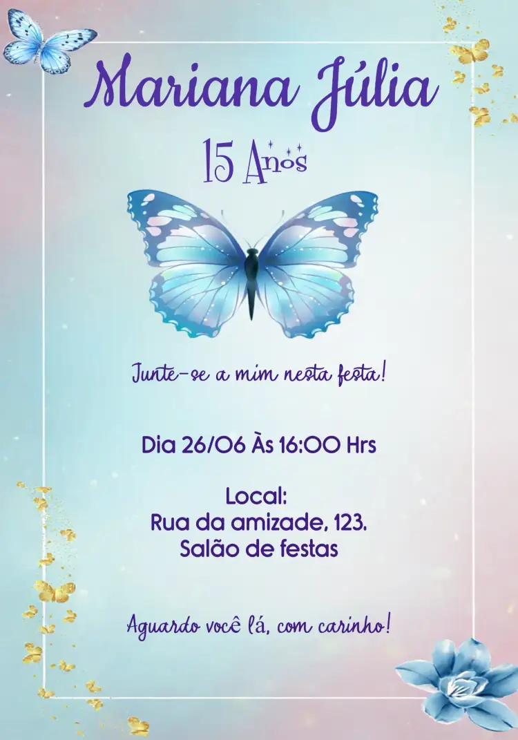 Convite Borboleta 15 Anos Preto – tema 15 anos moderno, elegante, colorido, sophisticated, minimalista