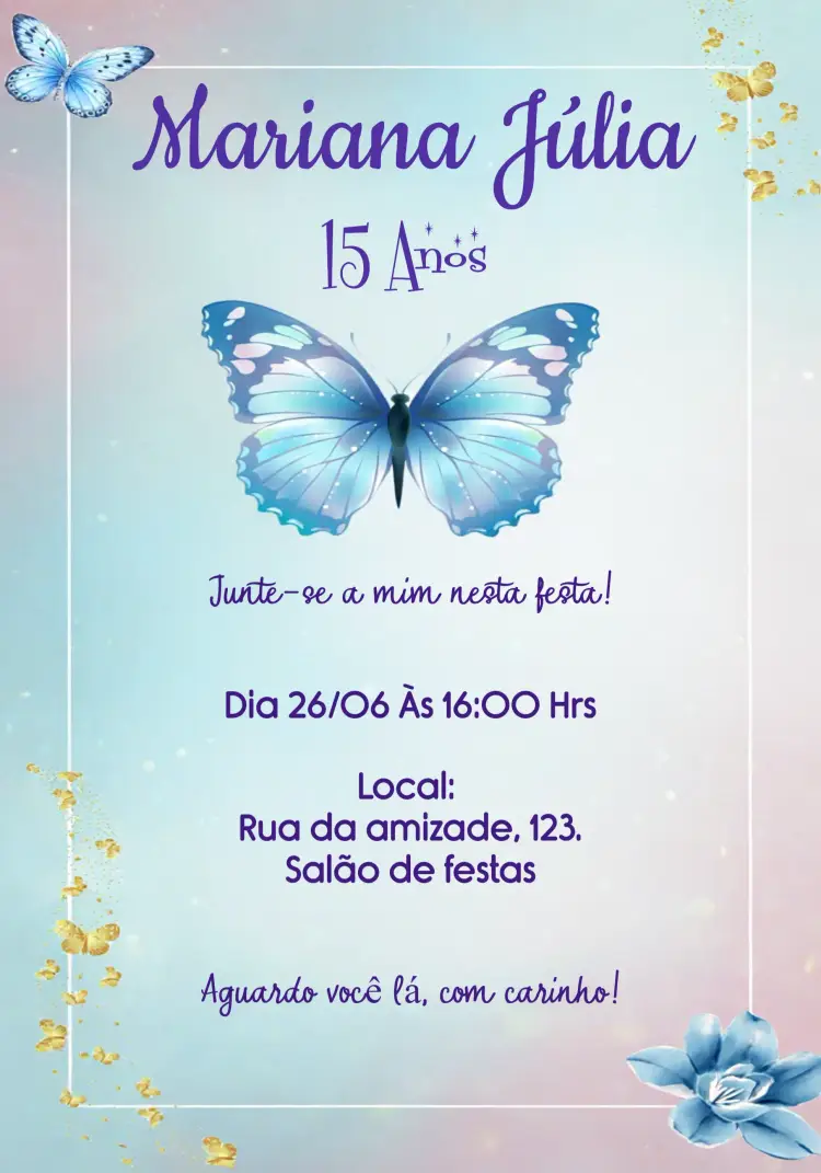 Convite Borboleta 15 Anos Preto