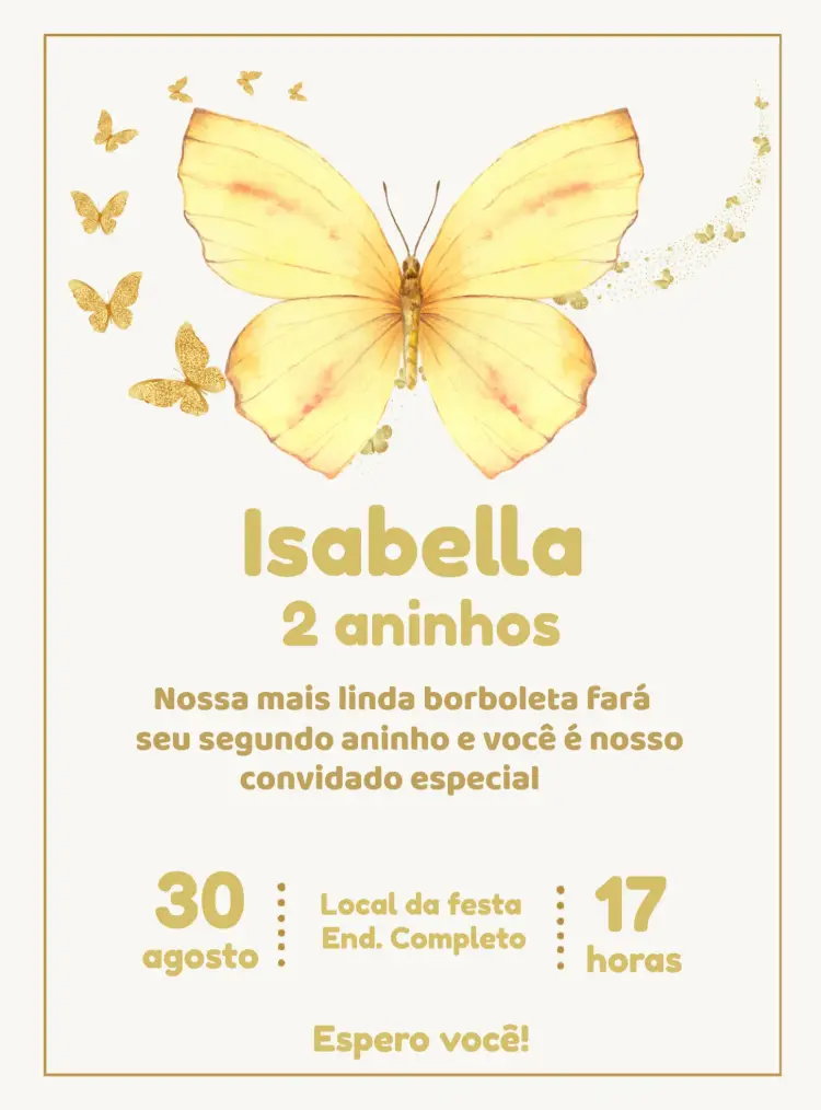 Convite Borboleta Amarela Encantado