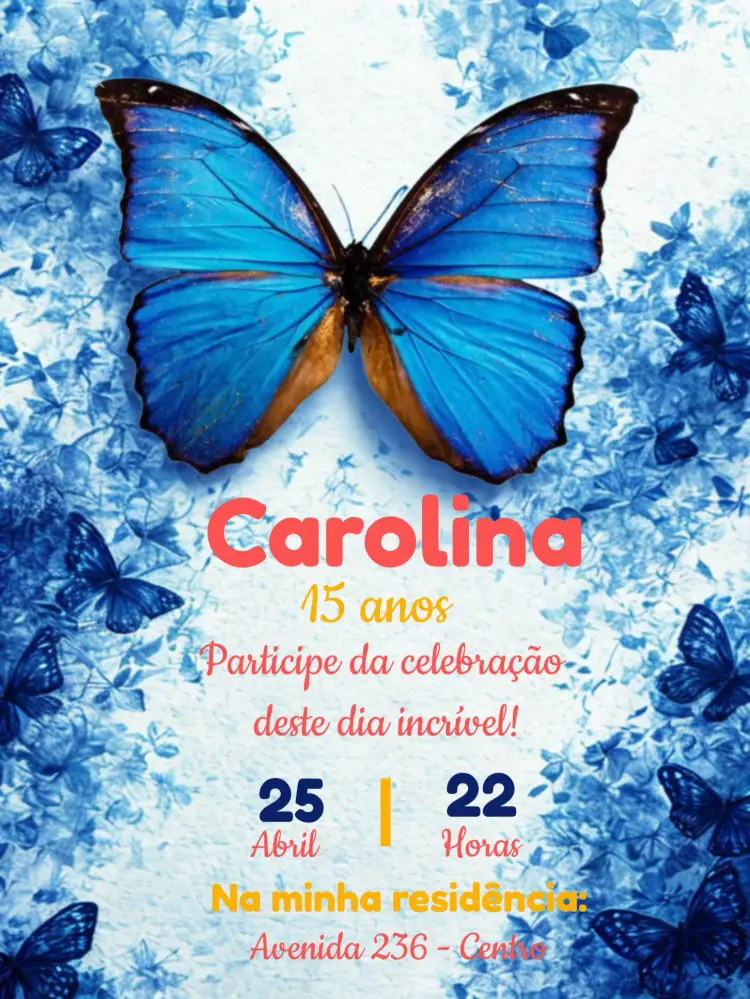 Convite Borboleta Azul Floral