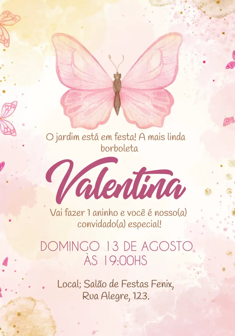 Convite Borboletas 1 editável e personalizável