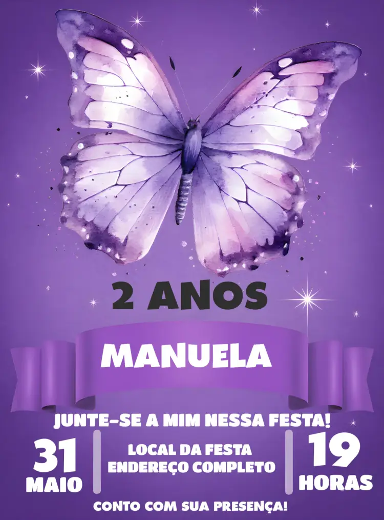 Convite Borboletas Aquarela Lilás