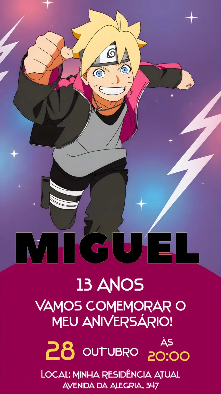 Convite Boruto Infantil