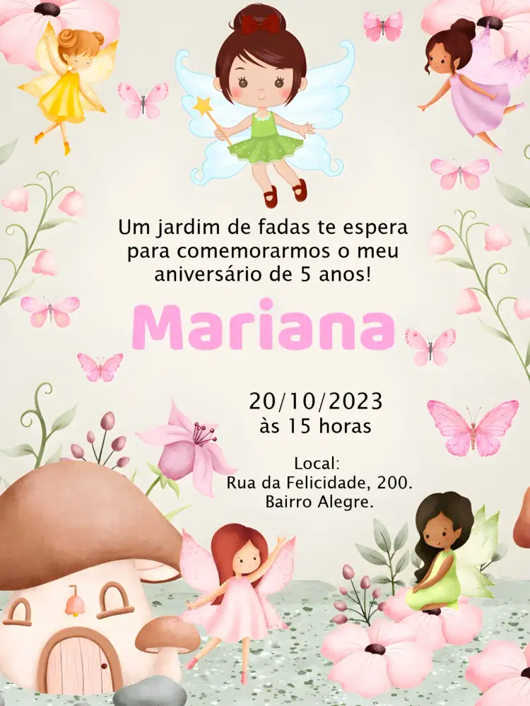 Convite Bosque Das Fadas Floral – tema Mais pesquisados floral, mágico, romântico, colorido, infantil, natural