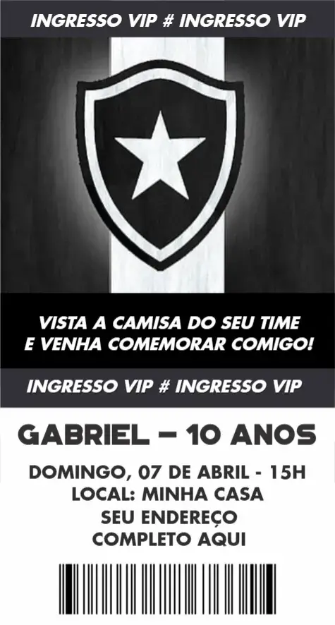 Convite Botafogo Ingresso